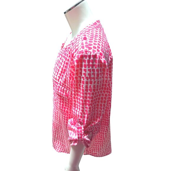 Collective Concepts Medium Pink White Hearts Patterned Blouse Long Sleeve All Po - Picture 2 of 7